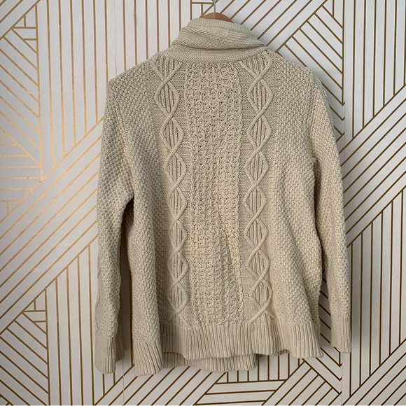 L.L. Bean Signature 100% Cotton Cable Knit Cowl Neck Fisherman pocket Sweater M - Picture 8 of 11